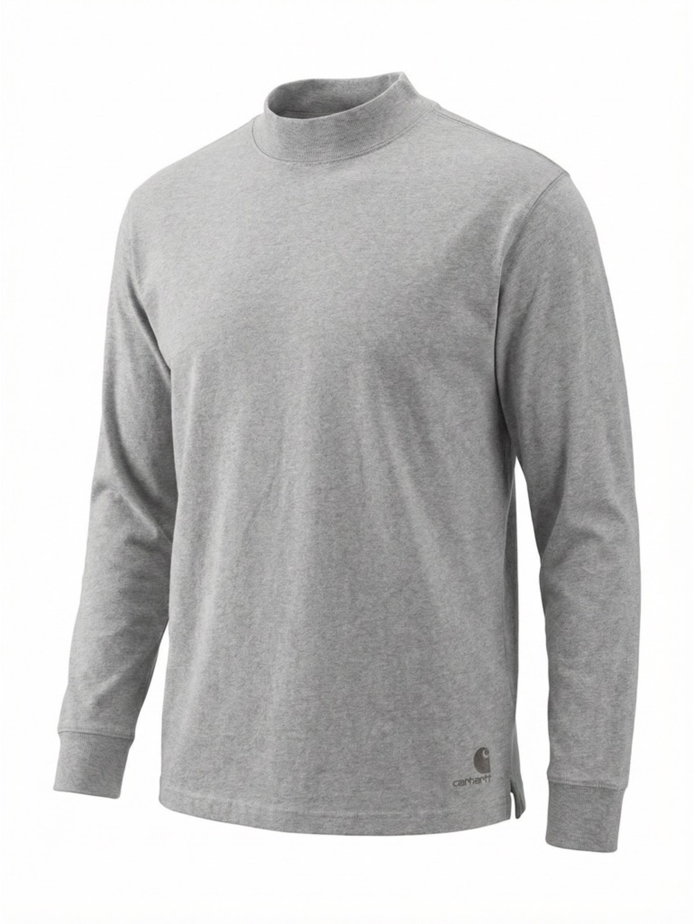 Carhartt Men Heather Grey Large Mock Neck Long Sleeve Shirt Cotton Outdoor Work